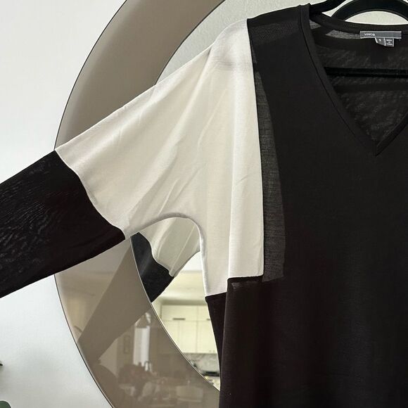 Vince Black and White Colorblock Sheer Sweater Size S - Picture 2 of 6